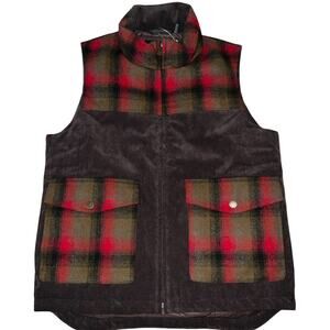 Pendleton Black Hills Duck Down Wool Corduroy Vest Plaid large Red Olive NEW